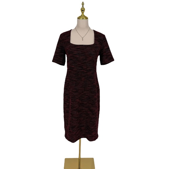 Ann Taylor Tweed Knit Square Neck Short Sleeve Sheath Dress Sz 6 Career Preppy - Picture 2 of 16